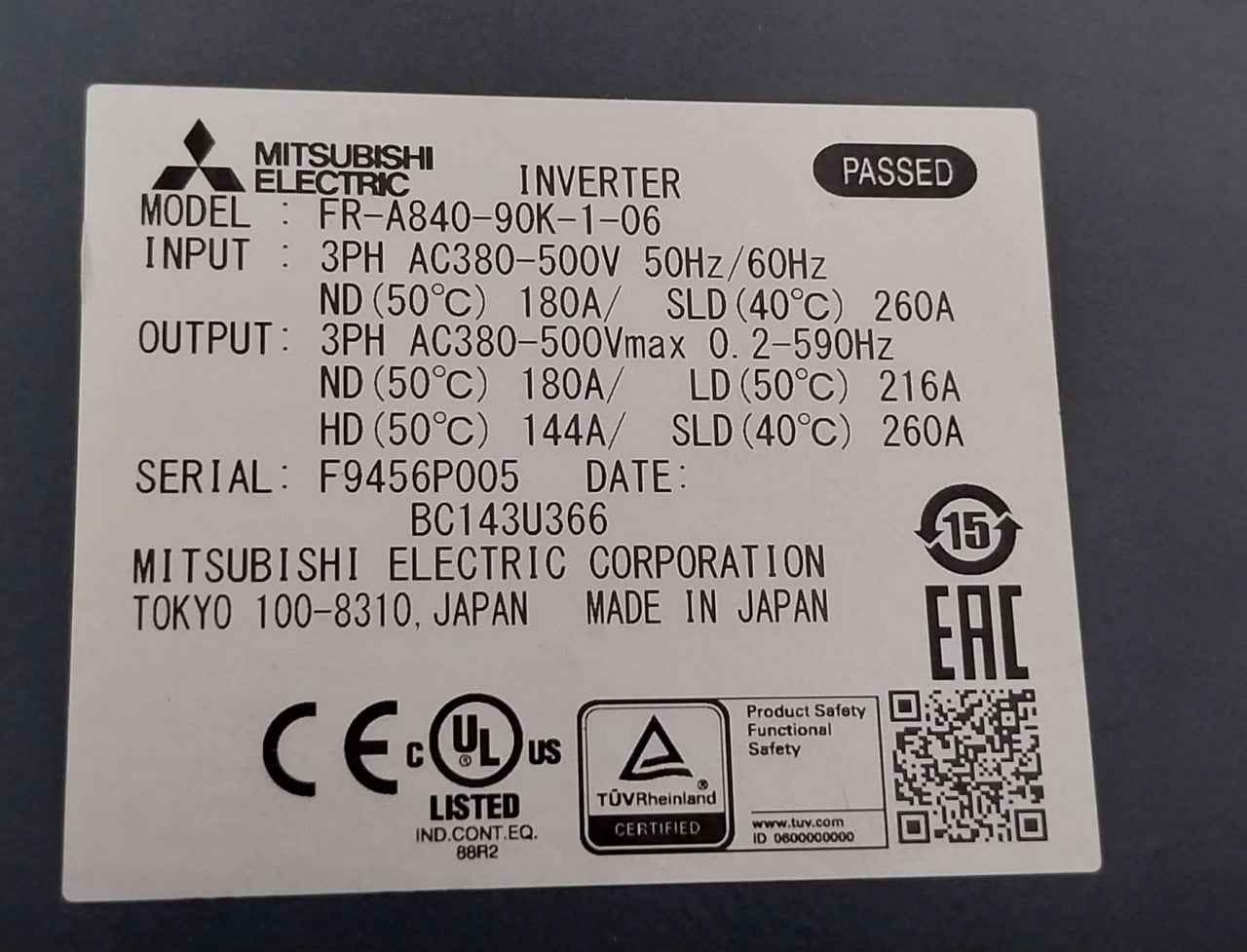 Mitsubishi Fr-a840-90K-1-06 3-phase Inverter Module Ac380-500V 50Hz/60Hz