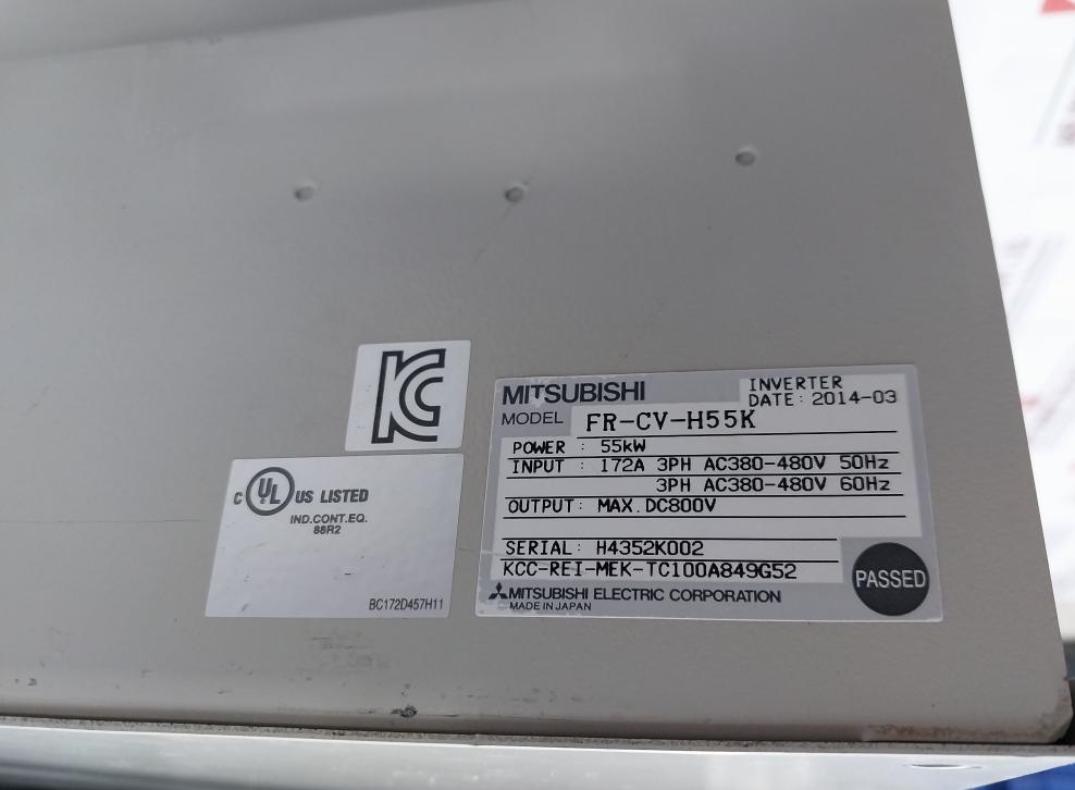 Mitsubishi FR-CV-H55K Transistorized Inverter 55kW 172A 3PH AC380-480V 50Hz