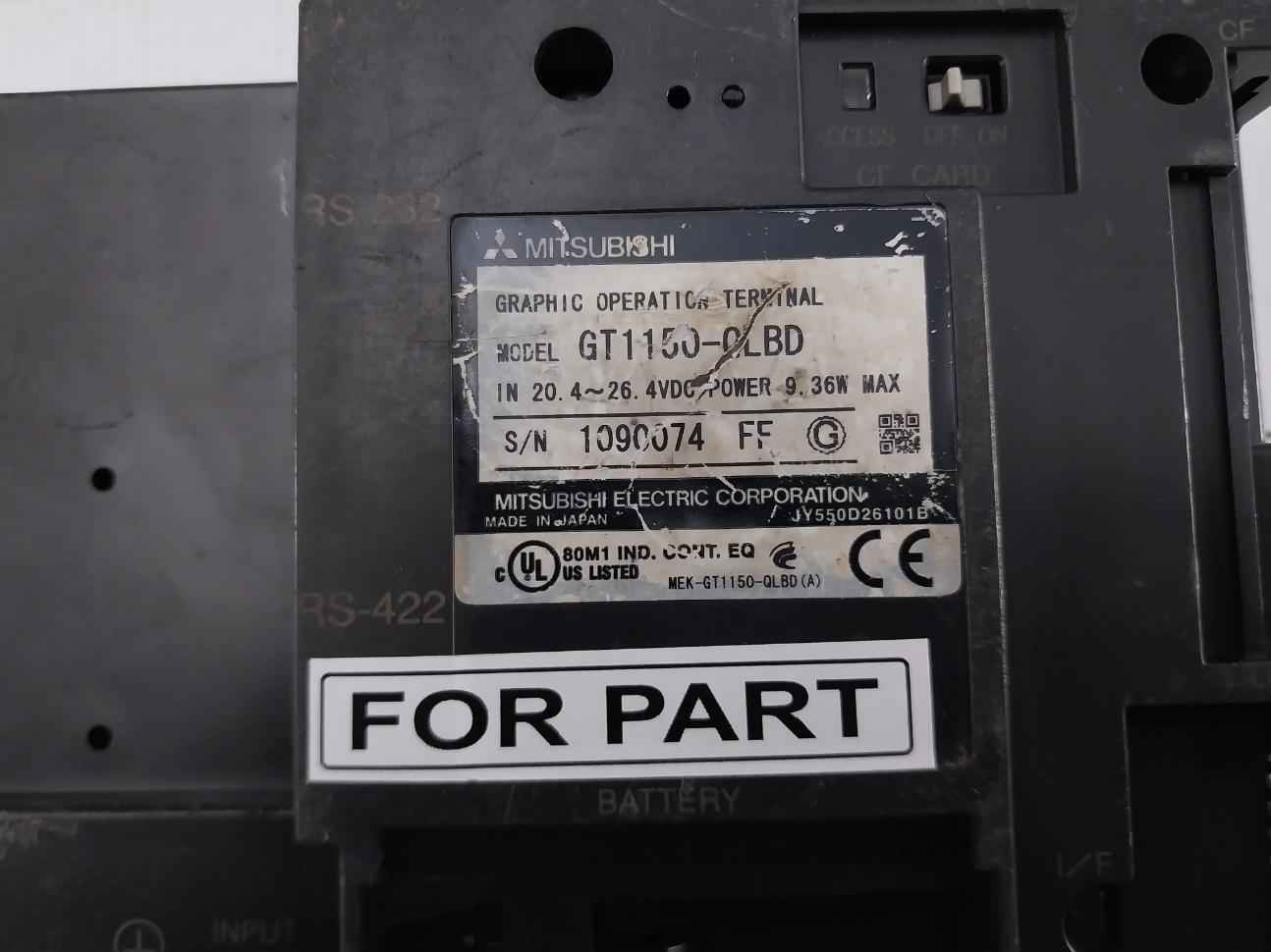 Mitsubishi Gt1150-qlbd Graphic Operation Terminal 24vdc (not Working)