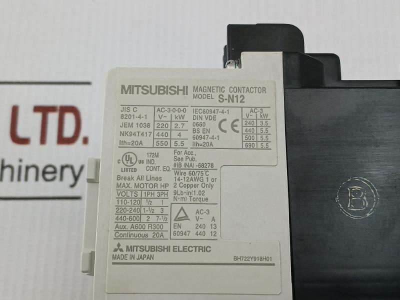 Mitsubishi Magnetic Contactor 20A Ac400V S-n12