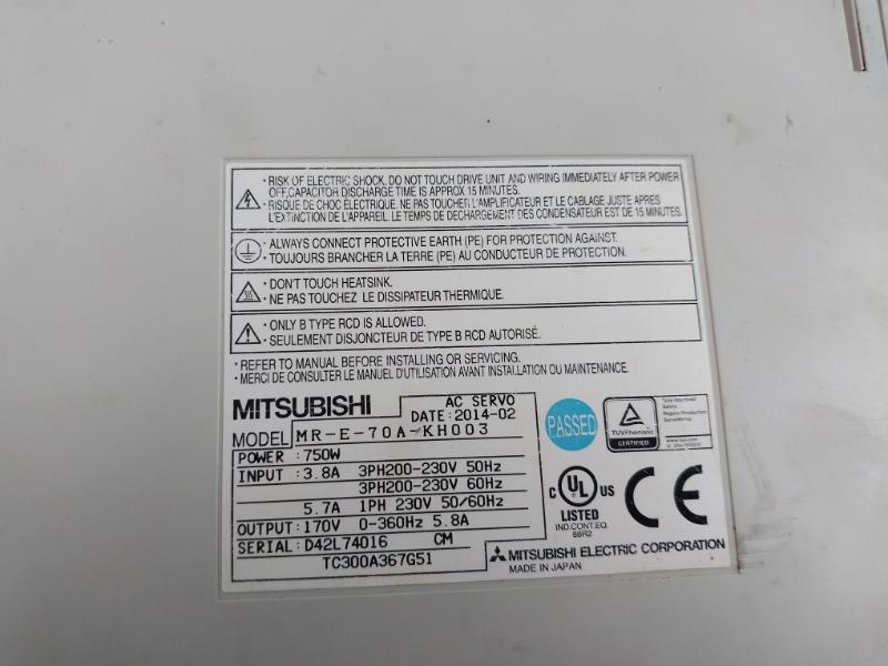 Mitsubishi Mr-e-70A-kh003 Ac Servo, 750W Output: 170V 0-360Hz 5.8A