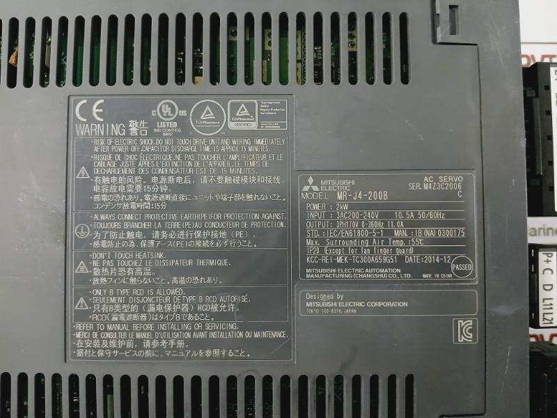 Mitsubishi Mr-j4-200B Digital Ac Servo Amplifier For Motor Power 3Ac200-240V