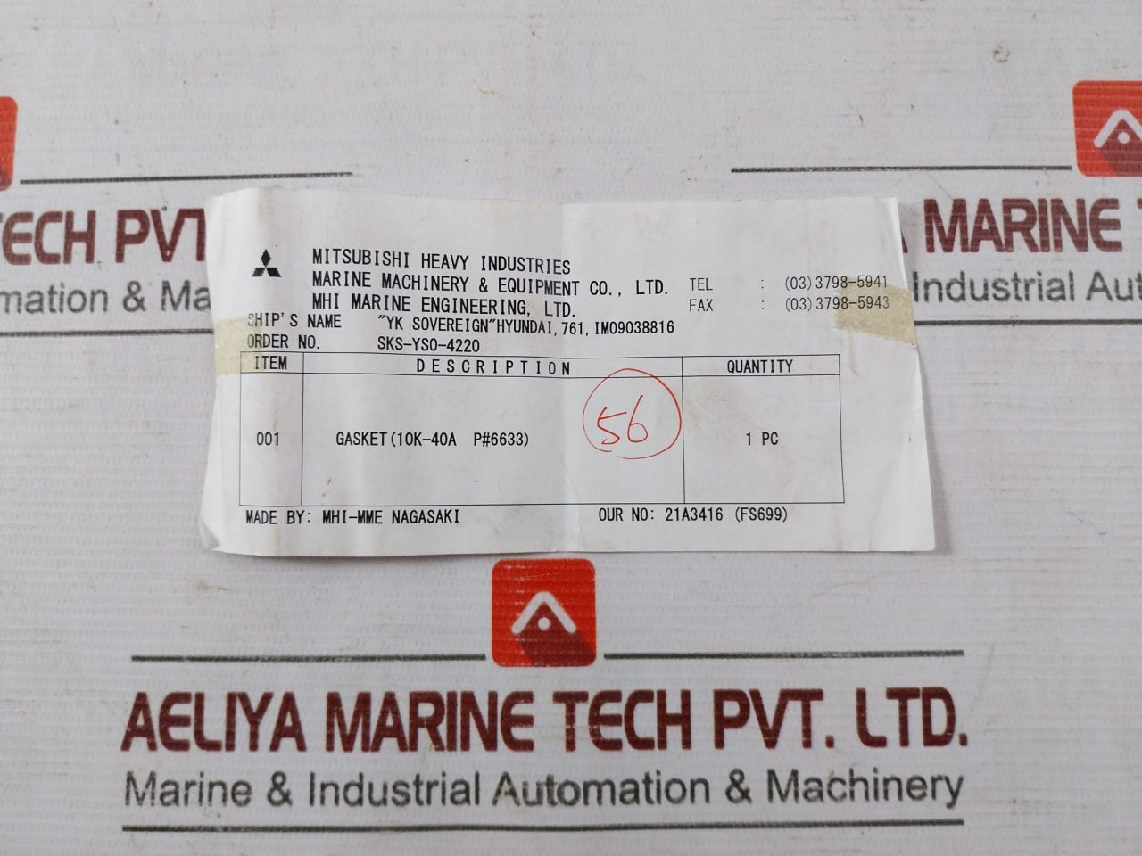 Mitsubishi Ms28-2 Gasket With Thin Metal Plate 10K-40A Vvf35E Zz=000000Bt