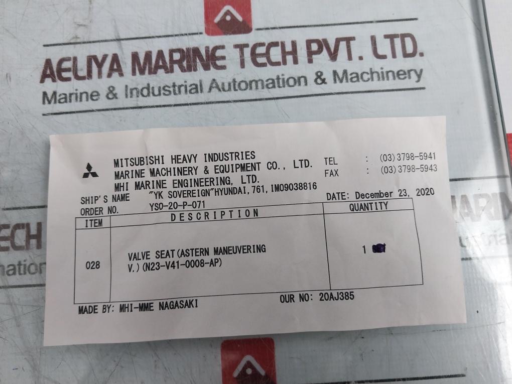 Mitsubishi Ms28-2 Valve Seat For Astern Maneuvering Main Turbine Yso-20-p-071