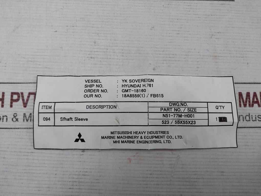 Mitsubishi N51-77M-h001 Shaft Sleeve Valve 523/55 X 55 X 23