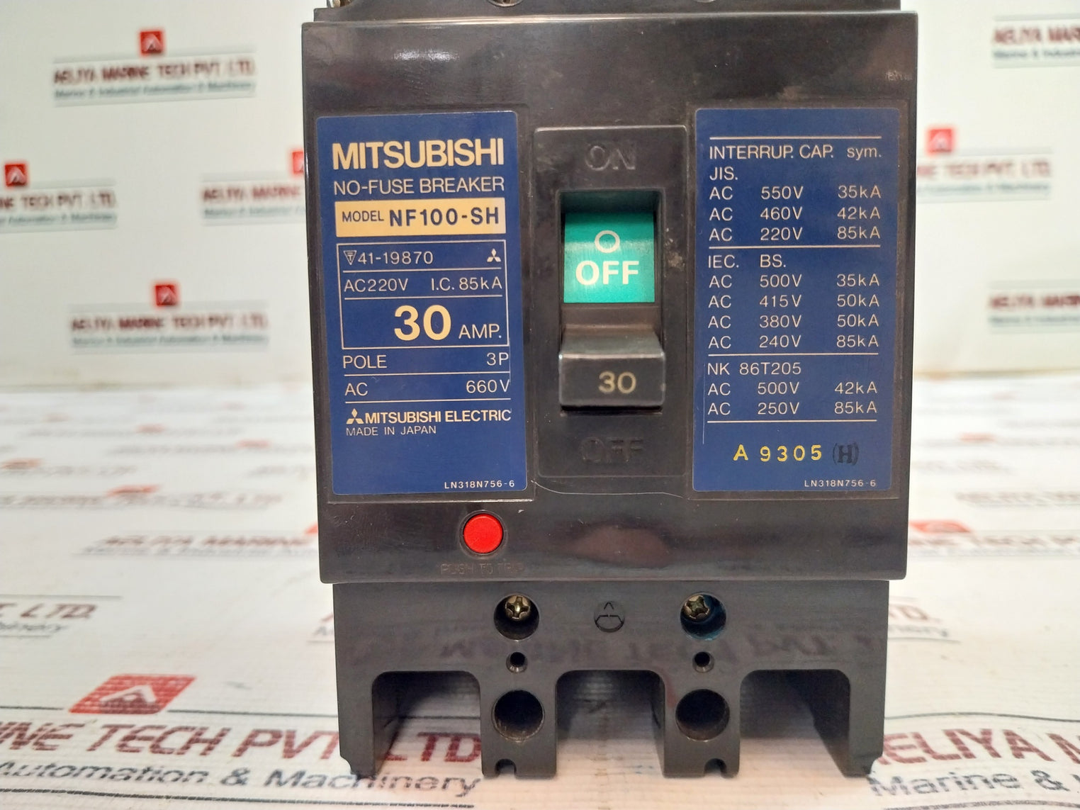 Mitsubishi Nf100-sh No-fuse Breaker 3 Pole, 30 Amp 660V Nk 86T205