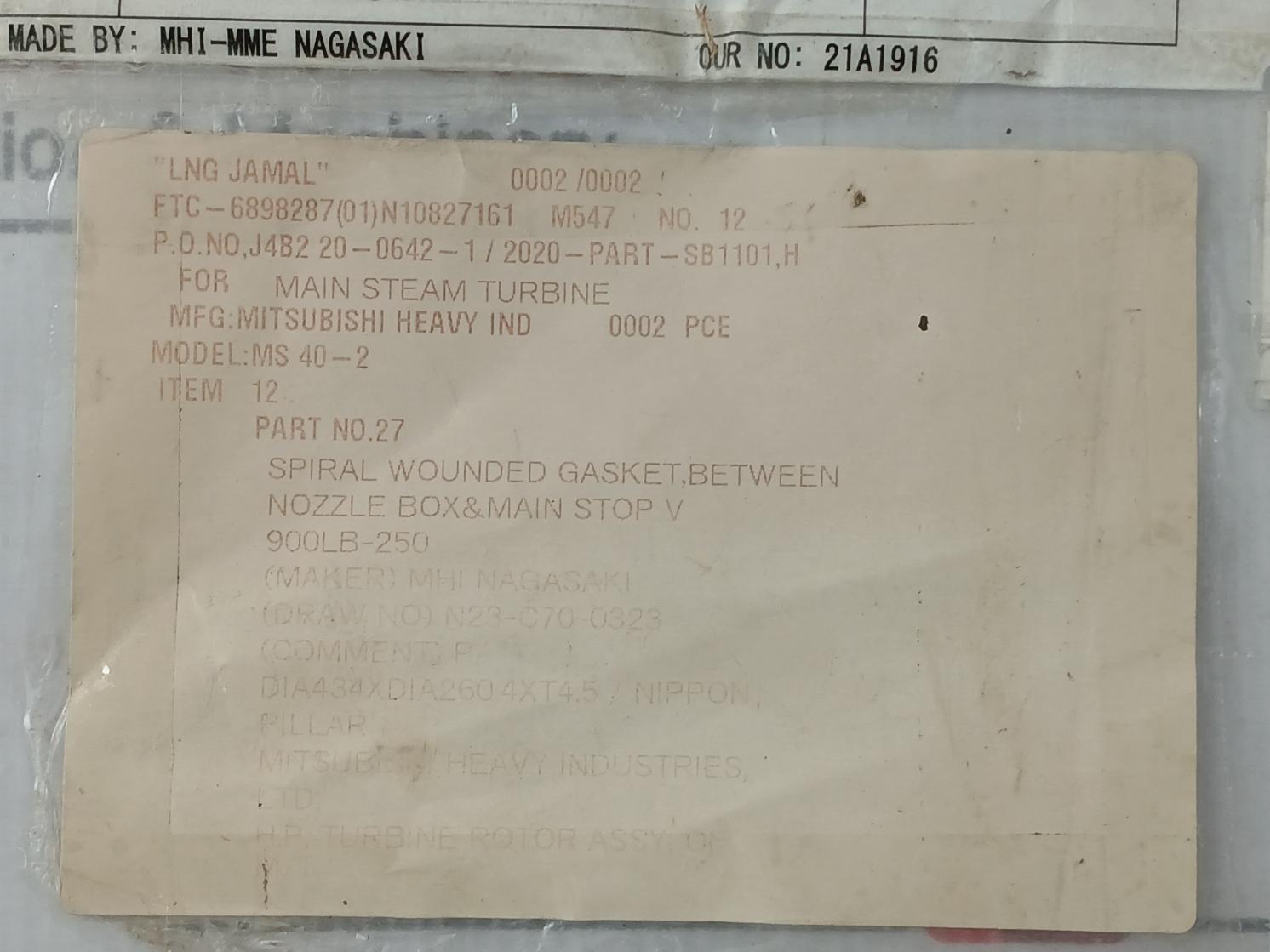 Mitsubishi 900Lb-250A Spiral Wound Gasket Ms 40-2