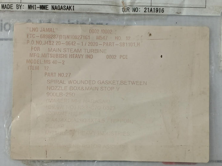 Mitsubishi 900Lb-250A Spiral Wound Gasket Ms 40-2