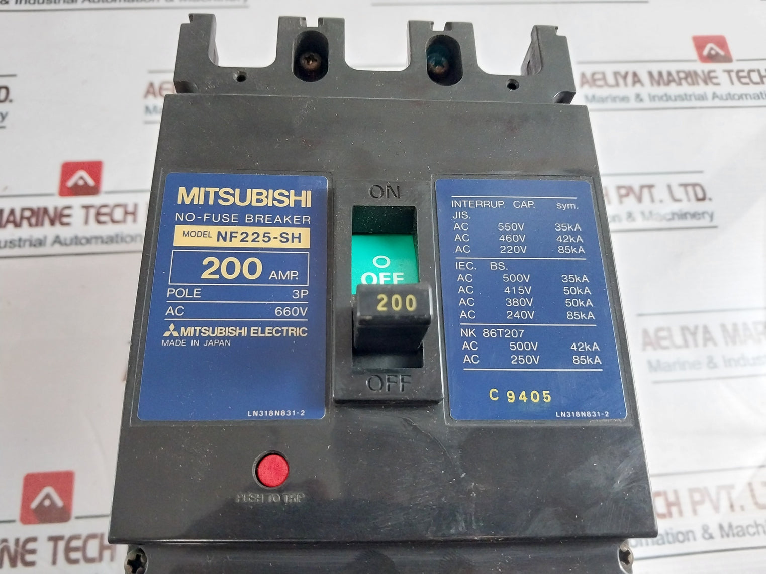 Mitsubishi Electric NF225-SH 3 Pole No-fuse Circuit Breaker 660VAC 200A 50/60Hz