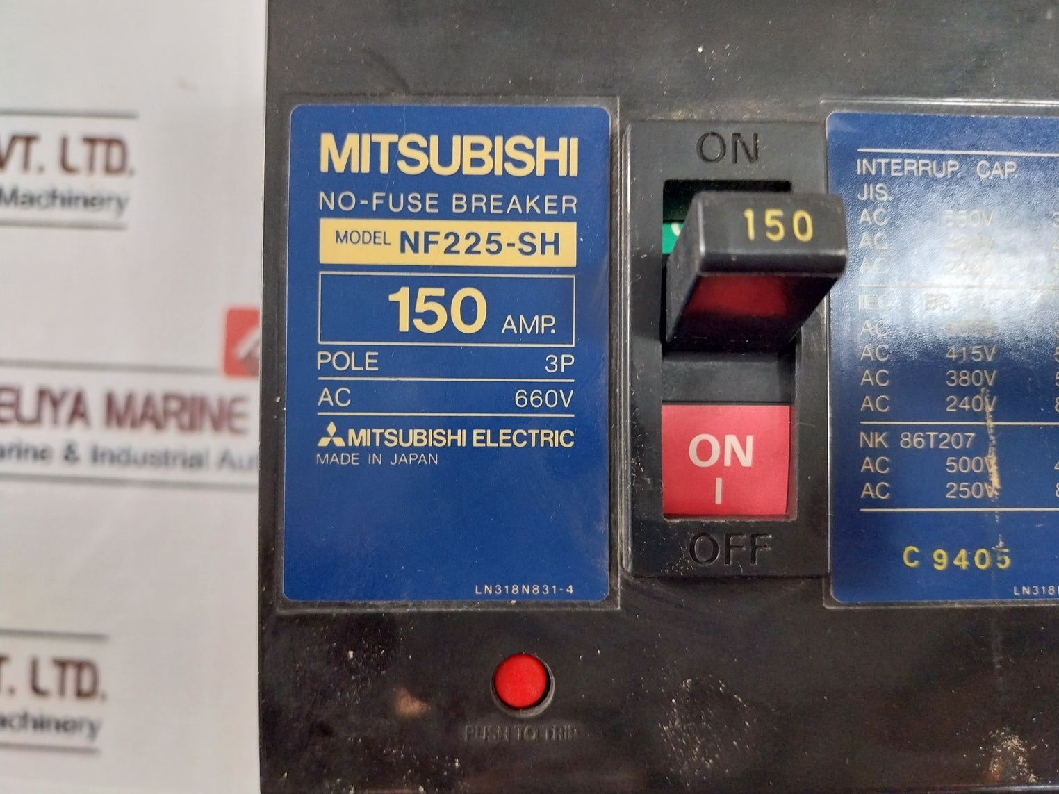 Mitsubishi Electric Nf225-sh No-fuse Breaker 150A 3-pole 660V Ac