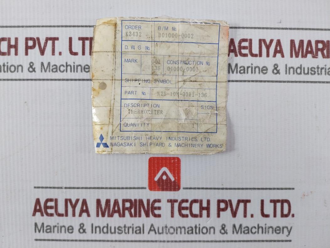 Mitsubishi N25-10M-0011-136 Thermometer L-65, D-10-mm 0-100C