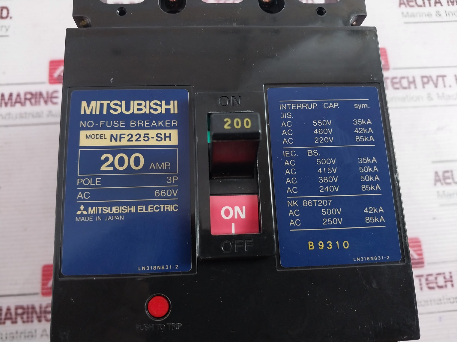 Mitsubishi Nf225-sh 3 Pole No-fuse Circuit Breaker 200 A 380-450v 50/60hz
