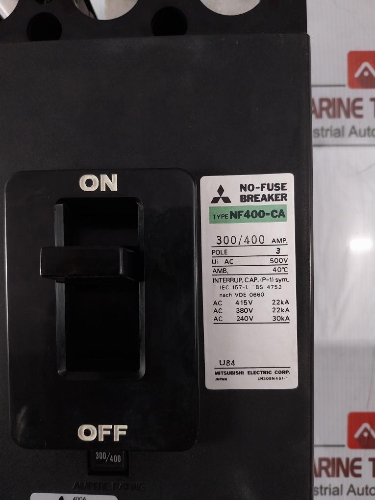 Mitsubishi Nf400-ca 3-pole Circuit Breaker 300/400 Amp 500V Ac