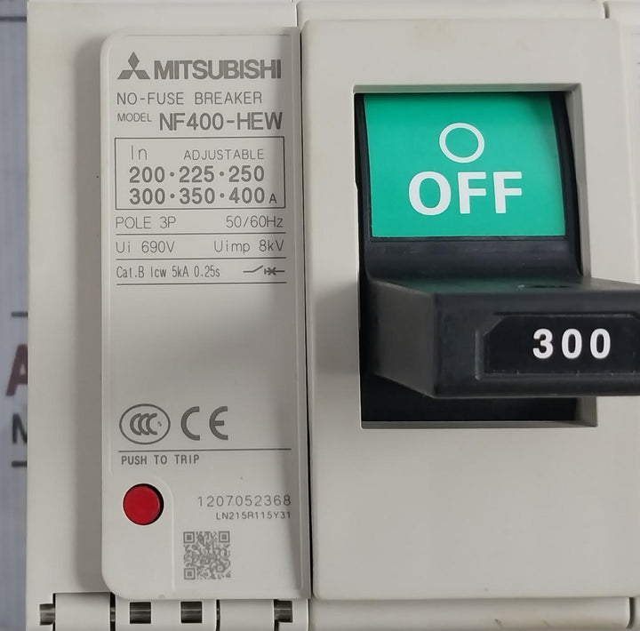 Mitsubishi Nf400-hew 3-pole No-fuse Molded Case Circuit Breaker 690V 50/60Hz 8Kv