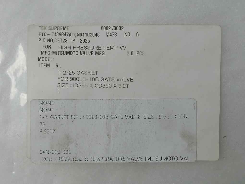 Mitsumoto Ftc-d7439847-01-m473 High-temp Gasket For Gate Valve Wc6 900Lb-10