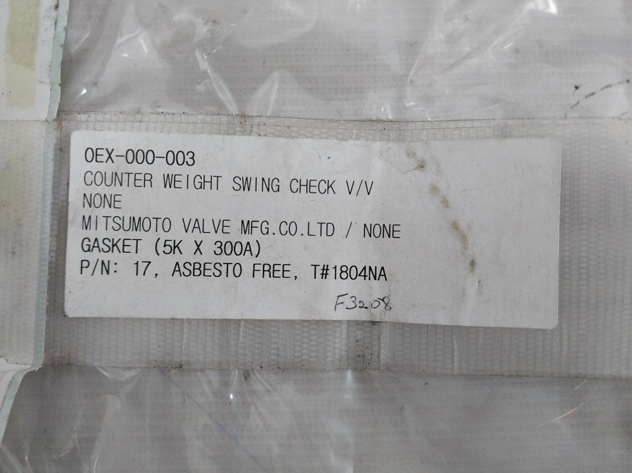 Mitsumoto Swing Check Valve Gasket F3208 1804-na-eoo 5K X 300A