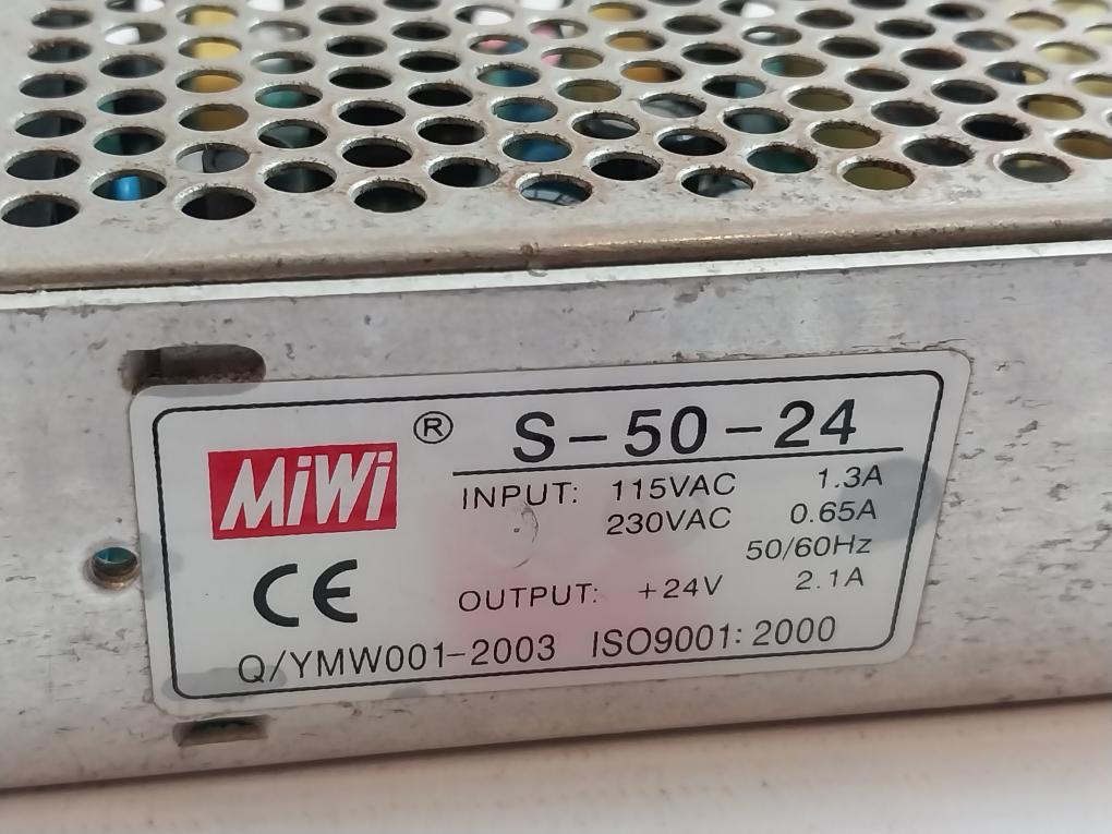 Miwi S-50-24 Power Supply 115Vac 1.3A 230Vac 0.65A 50/60Hz