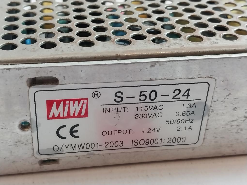 Miwi S-50-24 Power Supply 115Vac 1.3A 230Vac 0.65A 50/60Hz