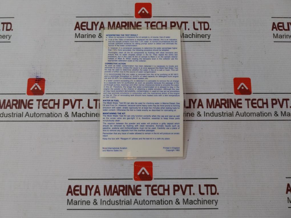 Mobil International Aviation And Marine Sales Inc Water Test Kit 920.01.00085