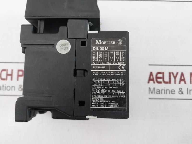 Moeller Dil 00 M Contactor 20A 8000V 3Ph 600V Ac Max Cu 75C Wire 16A 1A