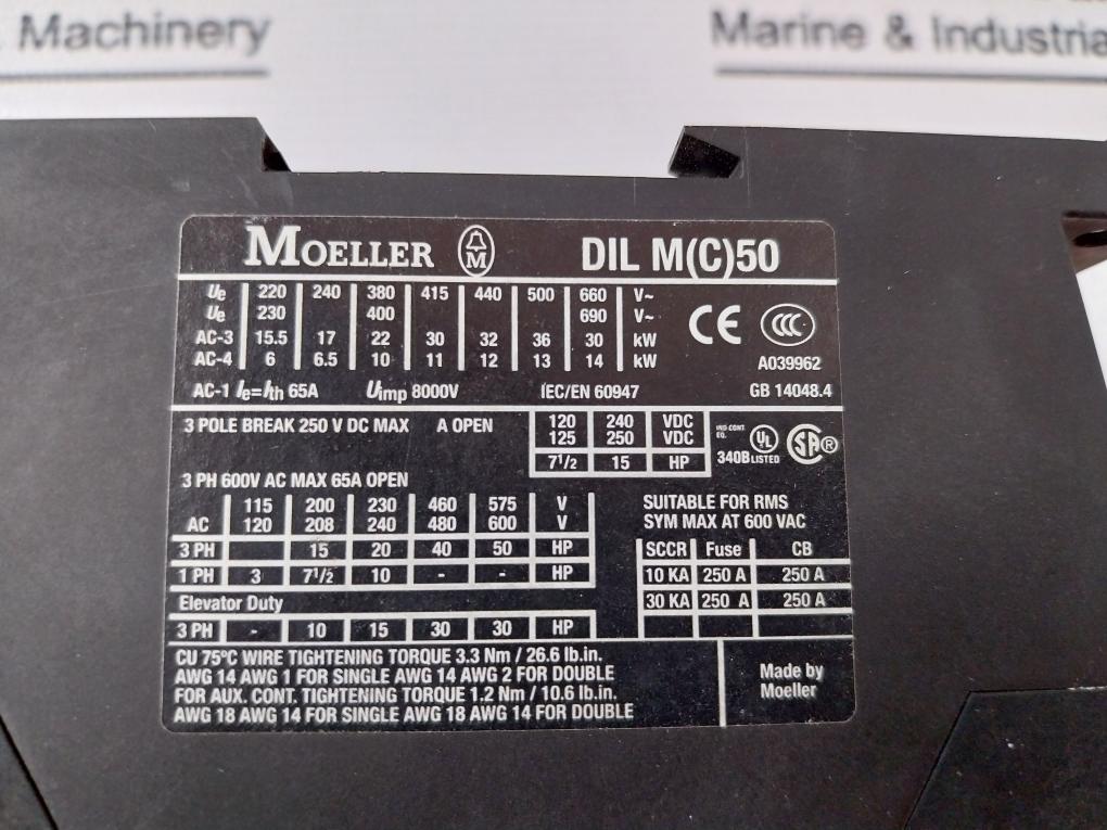 Moeller Dil M50 Contactor 65A 250V