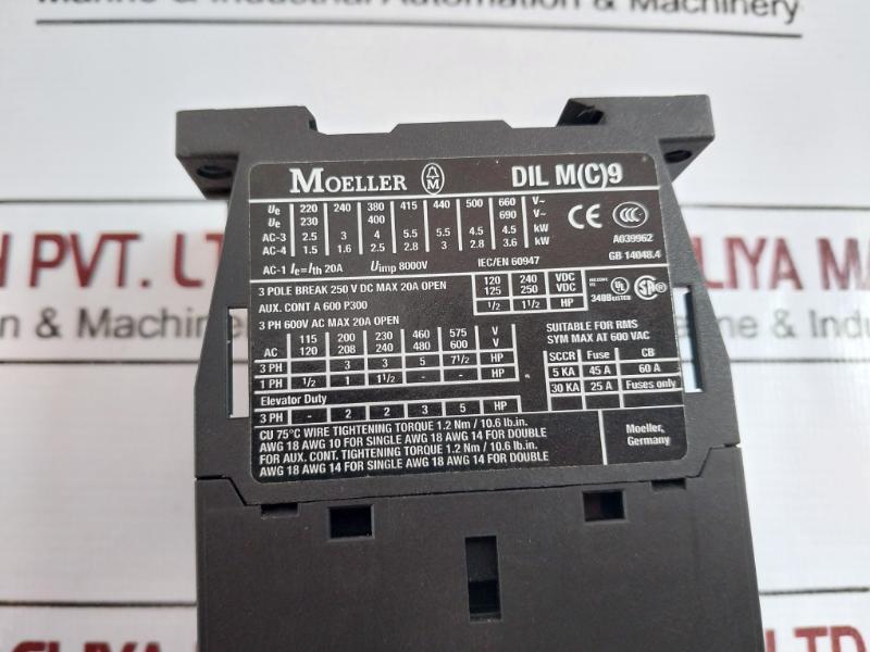 Moeller Dil M 9-10 Contactor 20a 24v 50/60hz