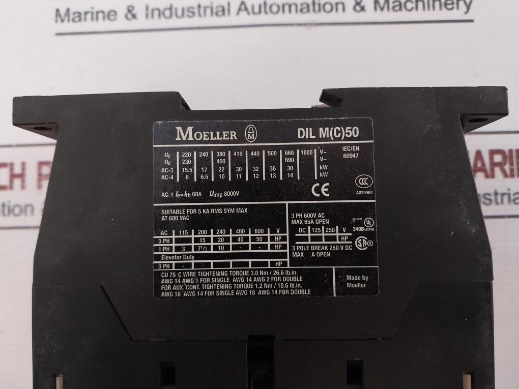 Moeller Dil M(C)50 3 Pole Contactor 24V 50/60Hz