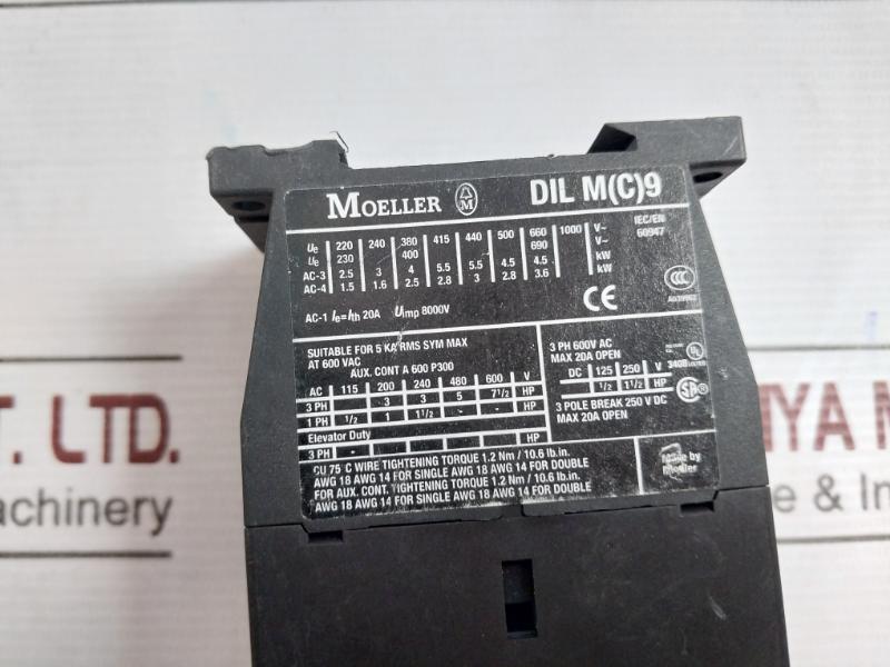 Moeller Dil M(C)9 Power Contactor With Auxiliary Contactor 3 Ph 600V Ac 8000V