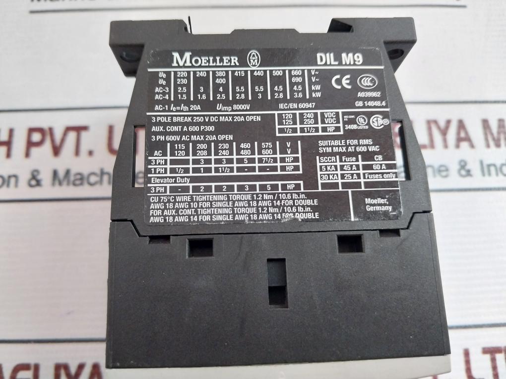 Moeller Dilm9-10 Contactor 20A 230V 50Hz / 240V 60Hz