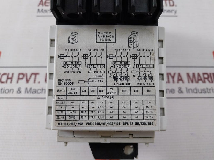 Moeller Pkz 2 Magnetic Motor Protector 50/60Hz 14-awg 42Ka-600Vac 16Lb-in