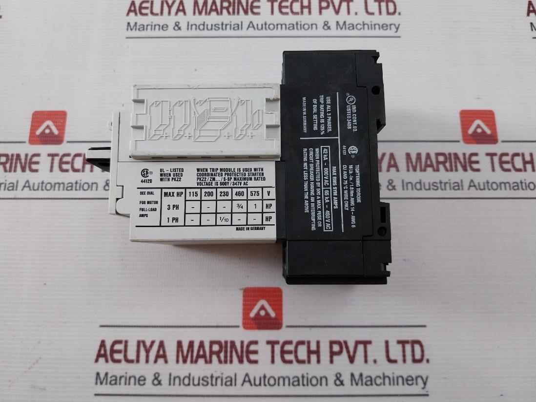 Moeller Pkz 2 Magnetic Motor Protector 50/60Hz 14-awg 42Ka-600Vac 16Lb-in