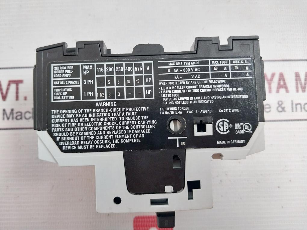 Moeller Pkzm0-20 Thermal Magnetic Circuit Breaker 50/60Hz
