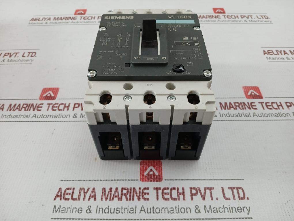 Molded-Circuit-Breaker-By-Siemens-3vl1710-2dd36-0aa0-Vl160x-50-60hz-415-Vac-100a-4