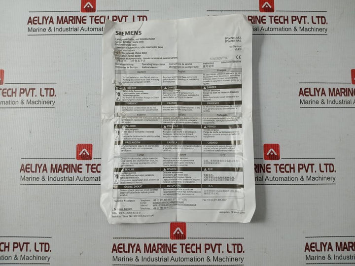 Molded Case Circuit Breaker 3Vl4731-2Dc36-0Ab1 Siemens 415V Ac 50/60Hz