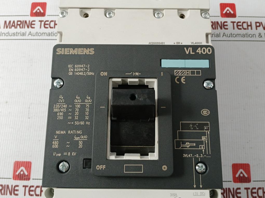 Molded Case Circuit Breaker 3Vl4731-2Dc36-0Ab1 Siemens 415V Ac 50/60Hz