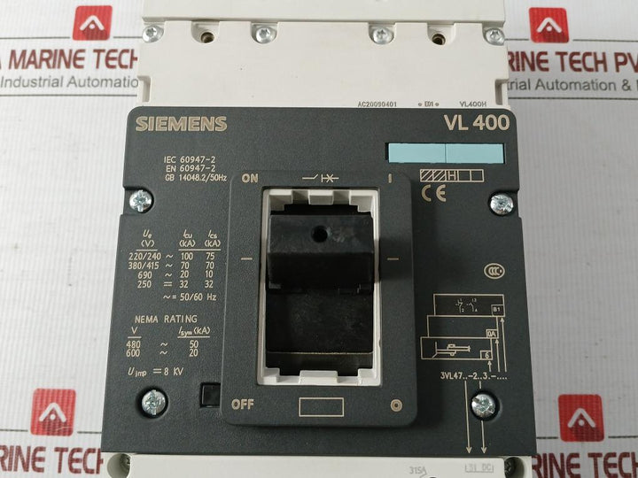 Molded Case Circuit Breaker 3Vl4731-2Dc36-0Ab1 Siemens 415V Ac 50/60Hz