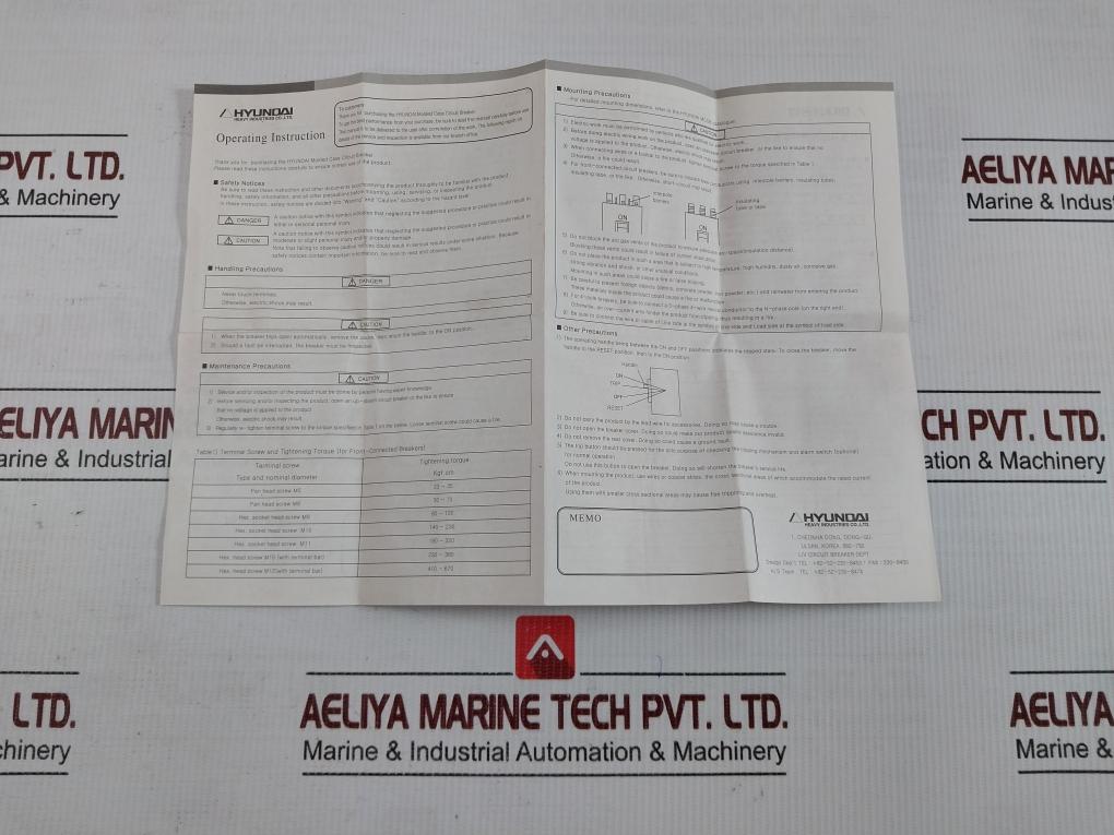 Molded Case Circuit Breaker Ac200-230V 50/60Hz Hyundai Hibx 103Nt