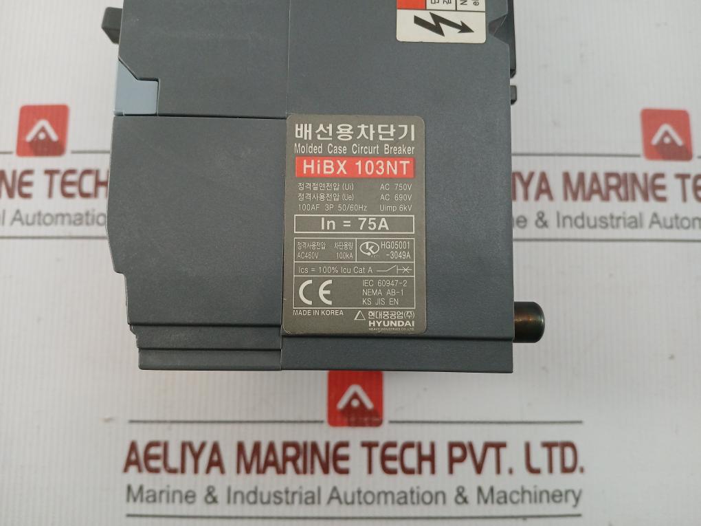 Molded Case Circuit Breaker Ac 750V 50/60Hz Hyundai Hibx 103Nt