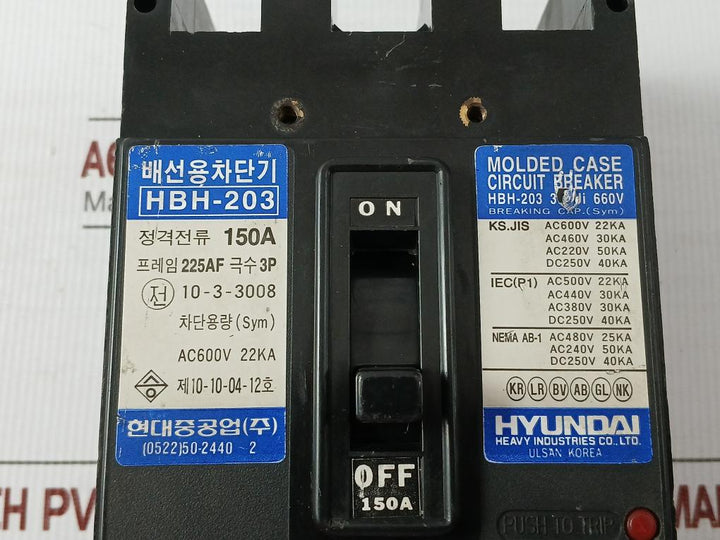 Molded Case Circuit Breaker Hbh-203 Hyundai 150A