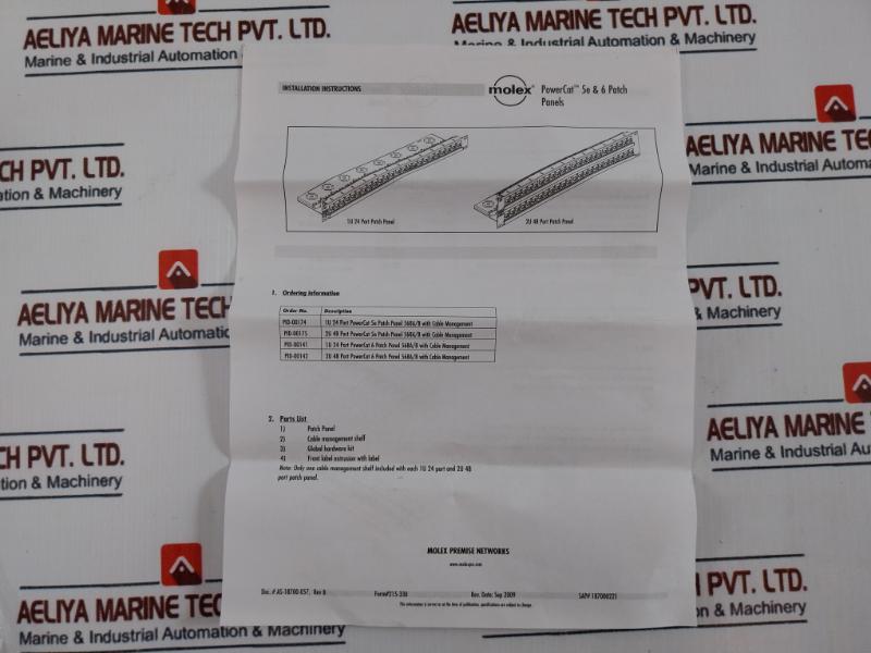 Molex Pid-00141-i 1U 24-port Cat 6 Patch Panel With Cable Management 568A/B