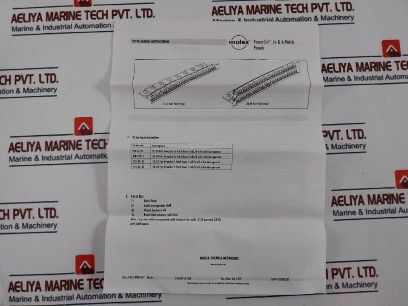 Molex Pid-00141-i 1u 24-port Cat 6 Patch Panel With Cable Management 568a/b