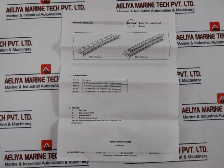 Molex Pid-00141-i 1U 24-port Cat 6 Patch Panel With Cable Management 568A/B