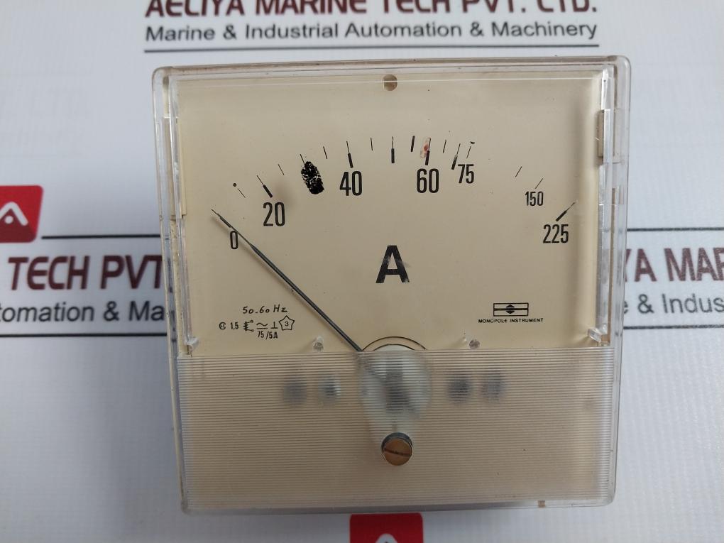 Monopole Instrument 75/5A Analog Panel Ammeter 0-75/225A 50-60Hz 1.5