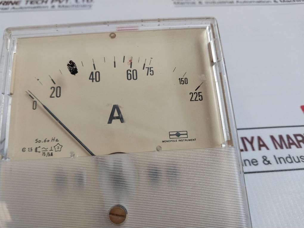 Monopole Instrument 75/5A Analog Panel Ammeter 0-75/225A 50-60Hz 1.5