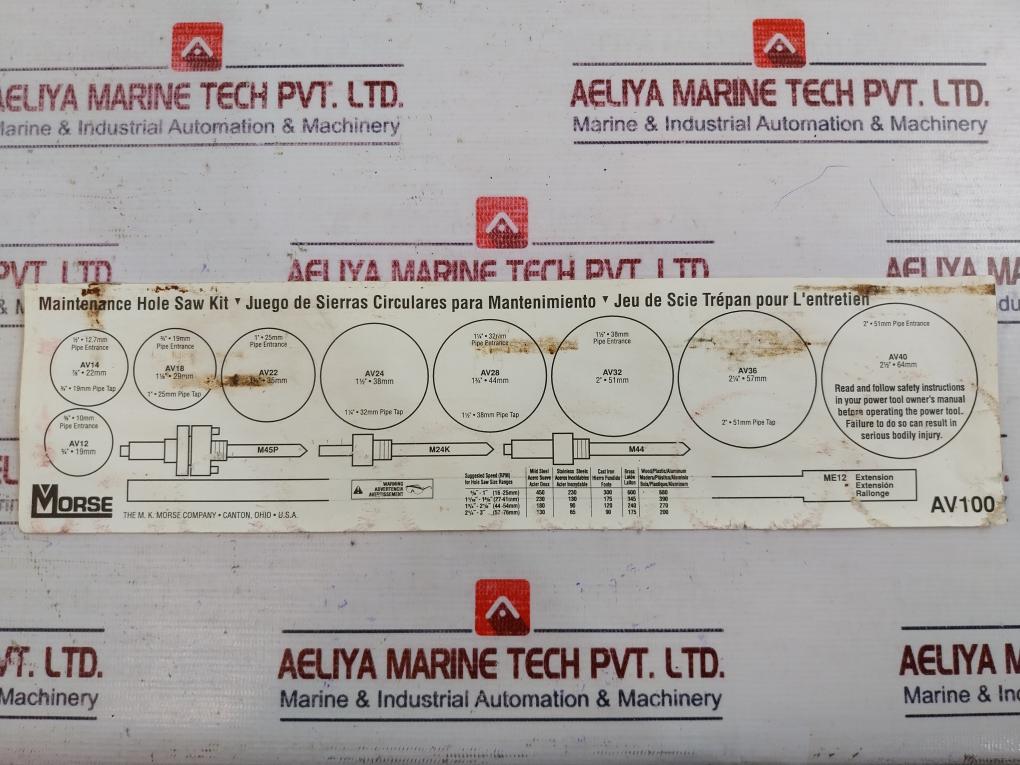 Morse Av100 Maintenance Hole Saw Kit General Purpose For Plumbing