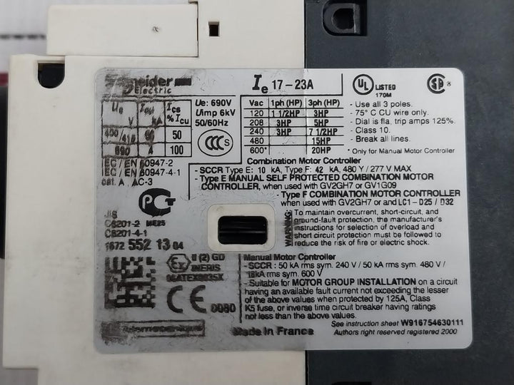 Motor Circuit Braker Gv2-p21/17-23A Schneider Electric 690V