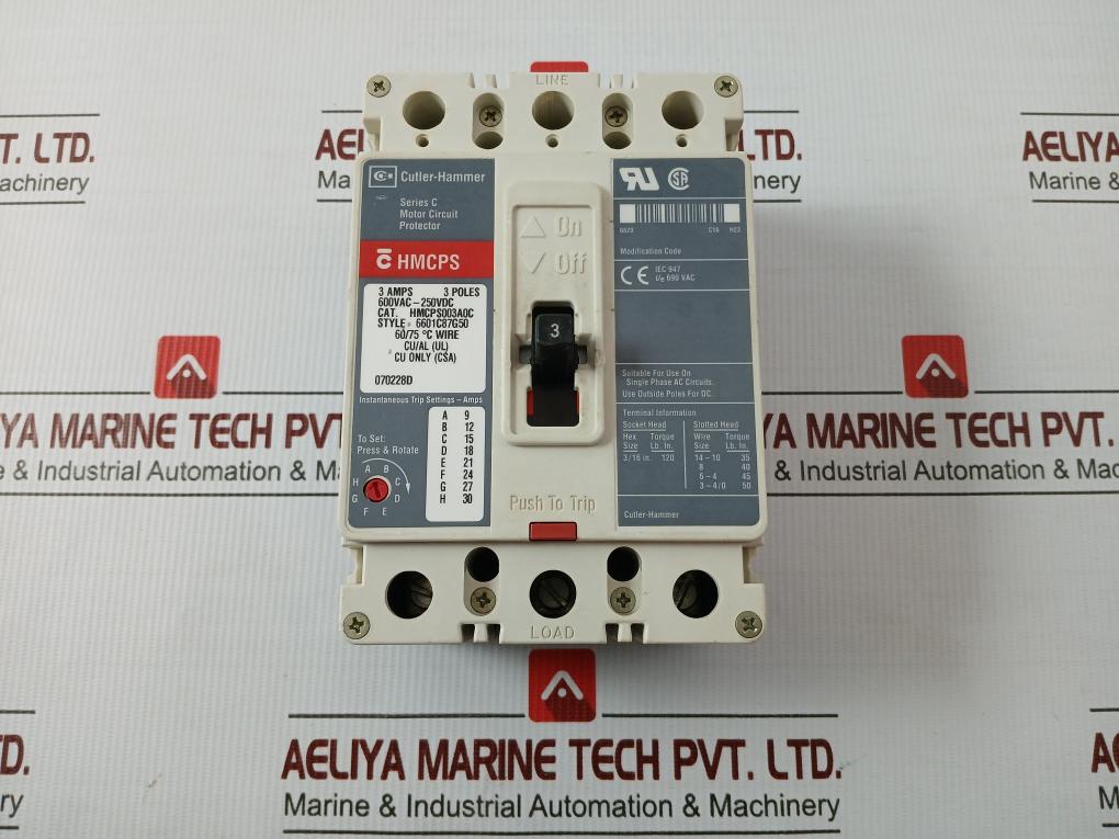 Motor Circuit Protector Hmcps003A0C Cutler-hammer 690Vac