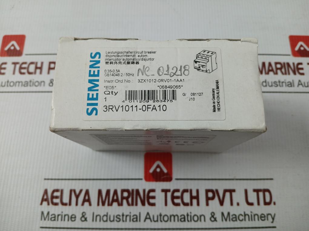 Motor Protection Circuit Breaker 3Rv1011-0Fa10 Siemens 600V