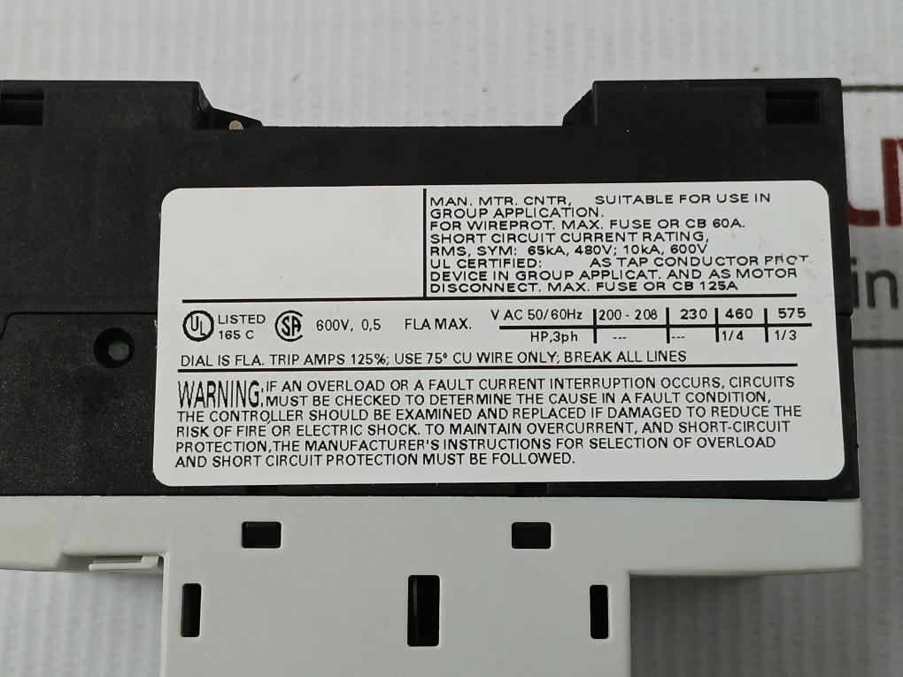 Motor Protection Circuit Breaker 3Rv1011-0Fa10 Siemens 600V