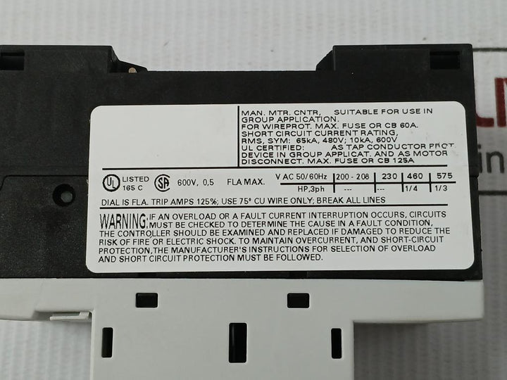 Motor Protection Circuit Breaker 3Rv1011-0Fa10 Siemens 600V